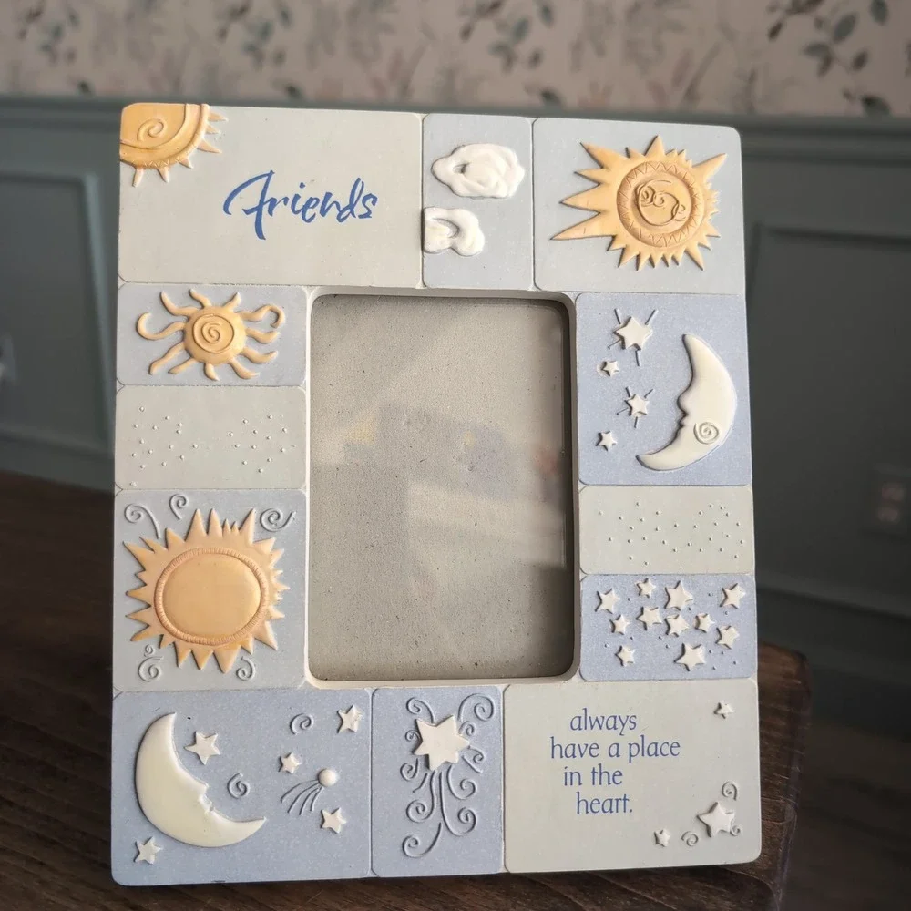Vintage Carlton Cards Friends Celestial Picture Frame Blue Sun Moon Stars Y2K